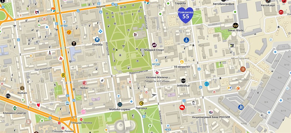 Романова 55 на карте Новосибирска
